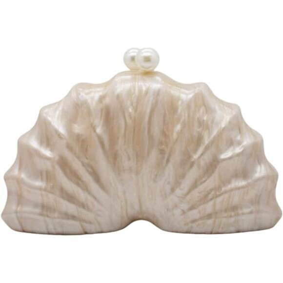 White Acrylic Shell Clutch | Elegant Evening Bag with Detachable Chain - Picture 5 of 5